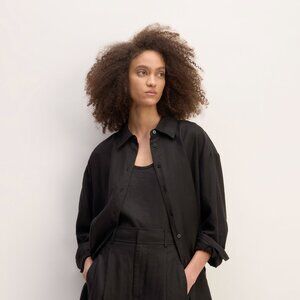 Everlane Women's Boyfriend Shirt in Linen in Black, Size Extra Small